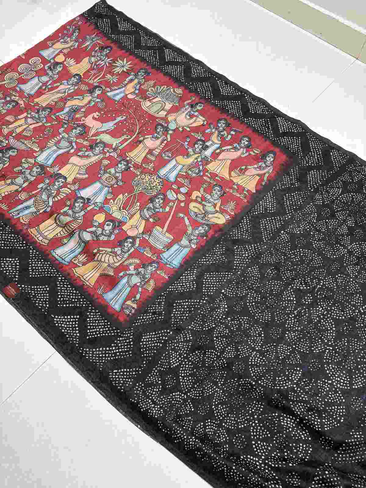 Tusser forget kalamkari bandini saree