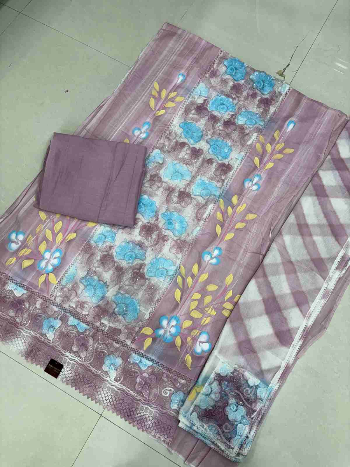 MUL COTTON WITH HANDPAINTED AND LASE PATCH 