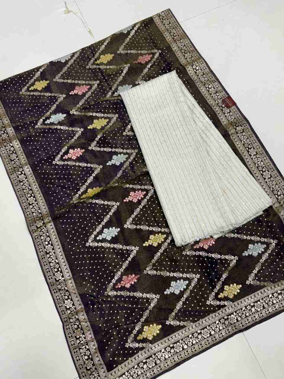 Banaras tissue designer duppata with muslin sequence top