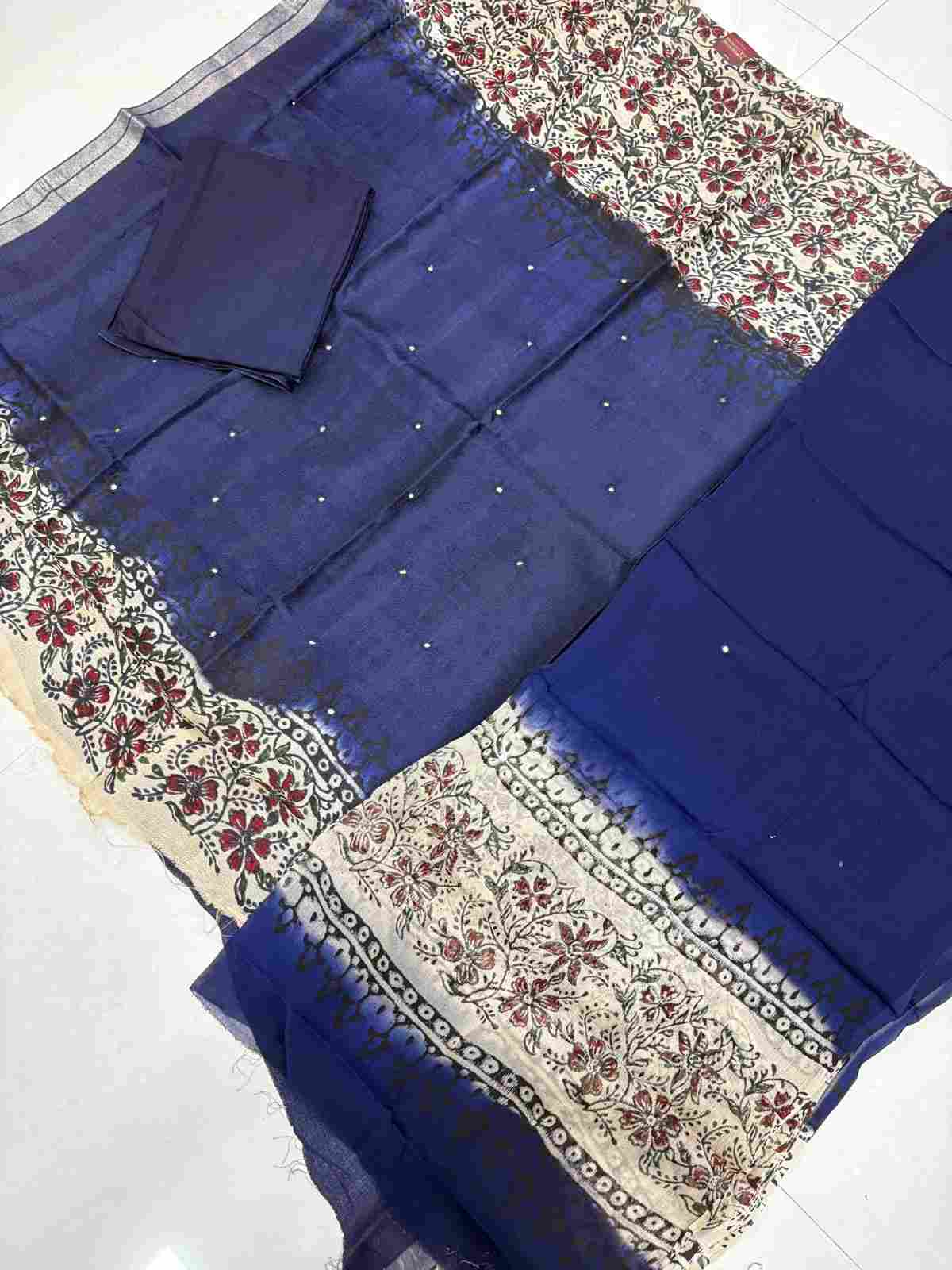 KADHI SILK WITH MIRROR WORK AND KALAMKARI DESIGN 