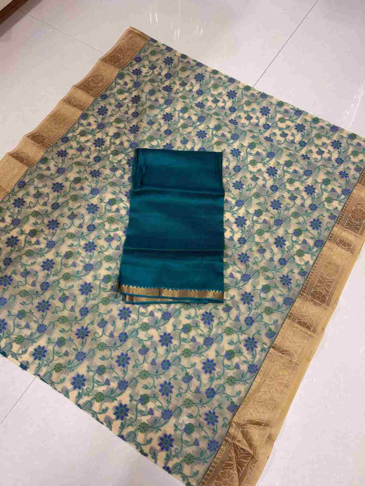 Jamdani banaras pattu with mangalagiri pattu