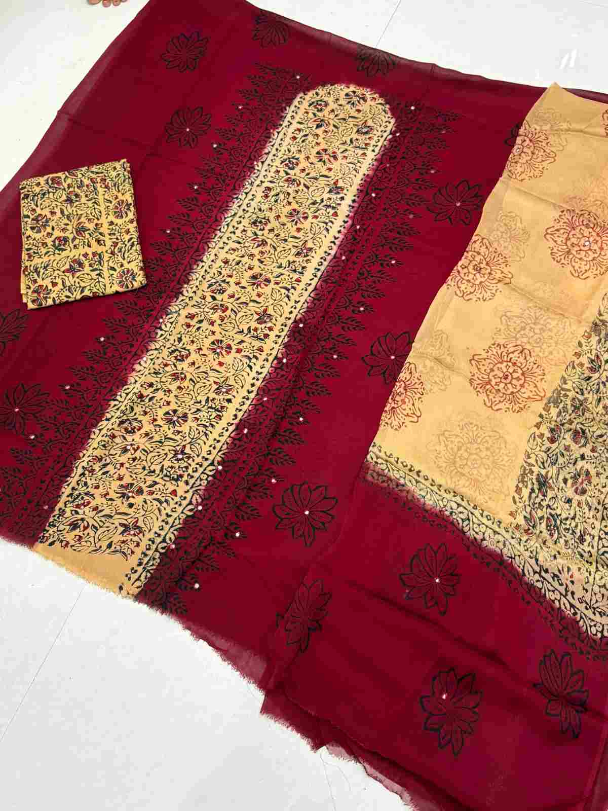 Georgette mirror work kalamkari sets 